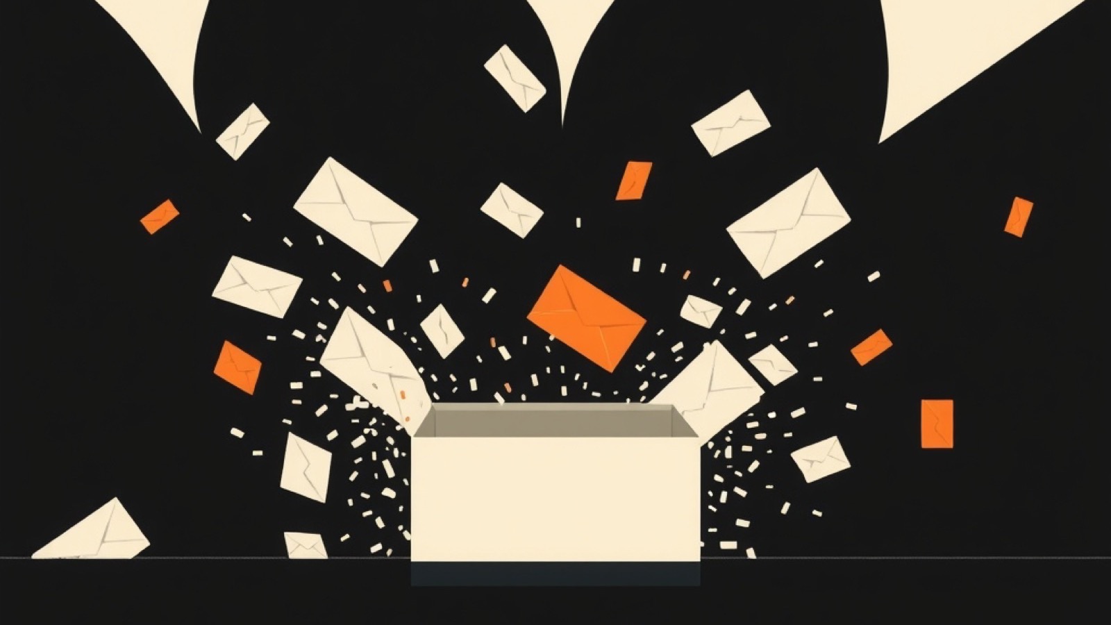 Illustration : des enveloppes s'échappant d'un carton et se dispersant